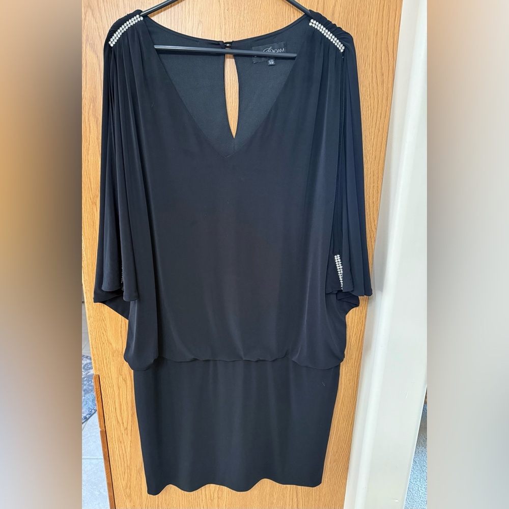 Betsy & Adam Dress 16W Black Formal Blouson Drop Waist USA